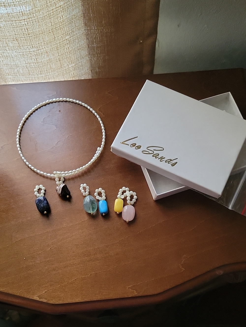 White Cultured Pearl Choker with Interchangeable Colored Stone Charms